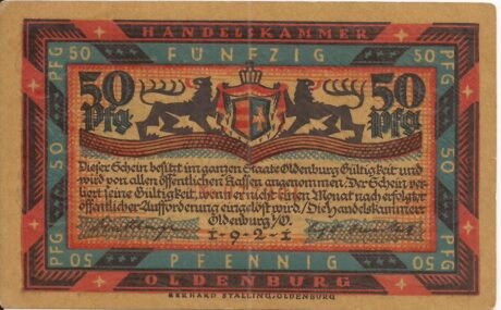Аверс банкноты 50 fenigów Handelskammer (Niemcy) 1921