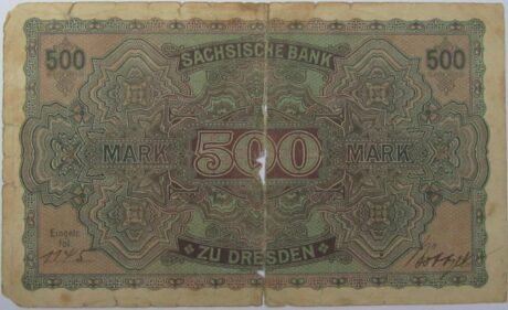 Реверс банкноты 500 marek Sächsische Bank (Niemcy) 1922