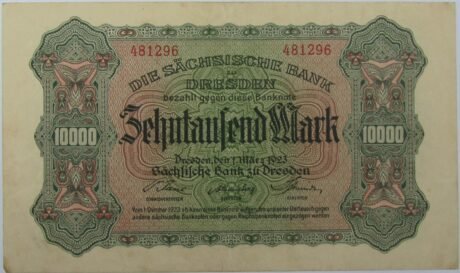 Аверс банкноты 10000 marek Banku Saksońskiego (Niemcy) z 1923 r.