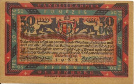 Аверс банкноты 50 fenigów Handelskammer (Niemcy) 1921