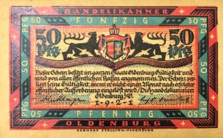 Аверс банкноты 50 fenigów Handelskammer (Niemcy) 1921