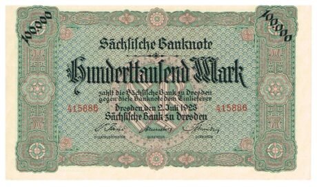 Аверс банкноты 100 000 marek Banku Saksońskiego (Niemcy) z 1923 r.
