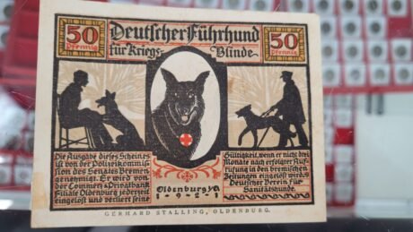 Аверс банкноты 50 fenigów niemieckiego Sanitätshunde (Niemcy) 1921