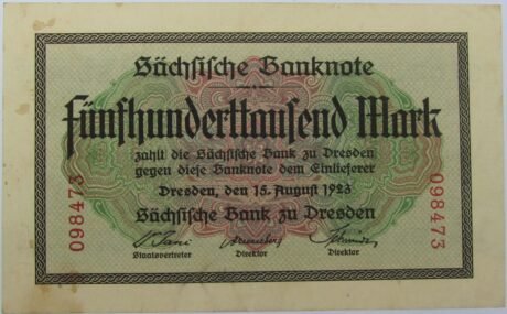 Аверс банкноты 500000 marek Banku Saksońskiego (Niemcy) z 1923 r.