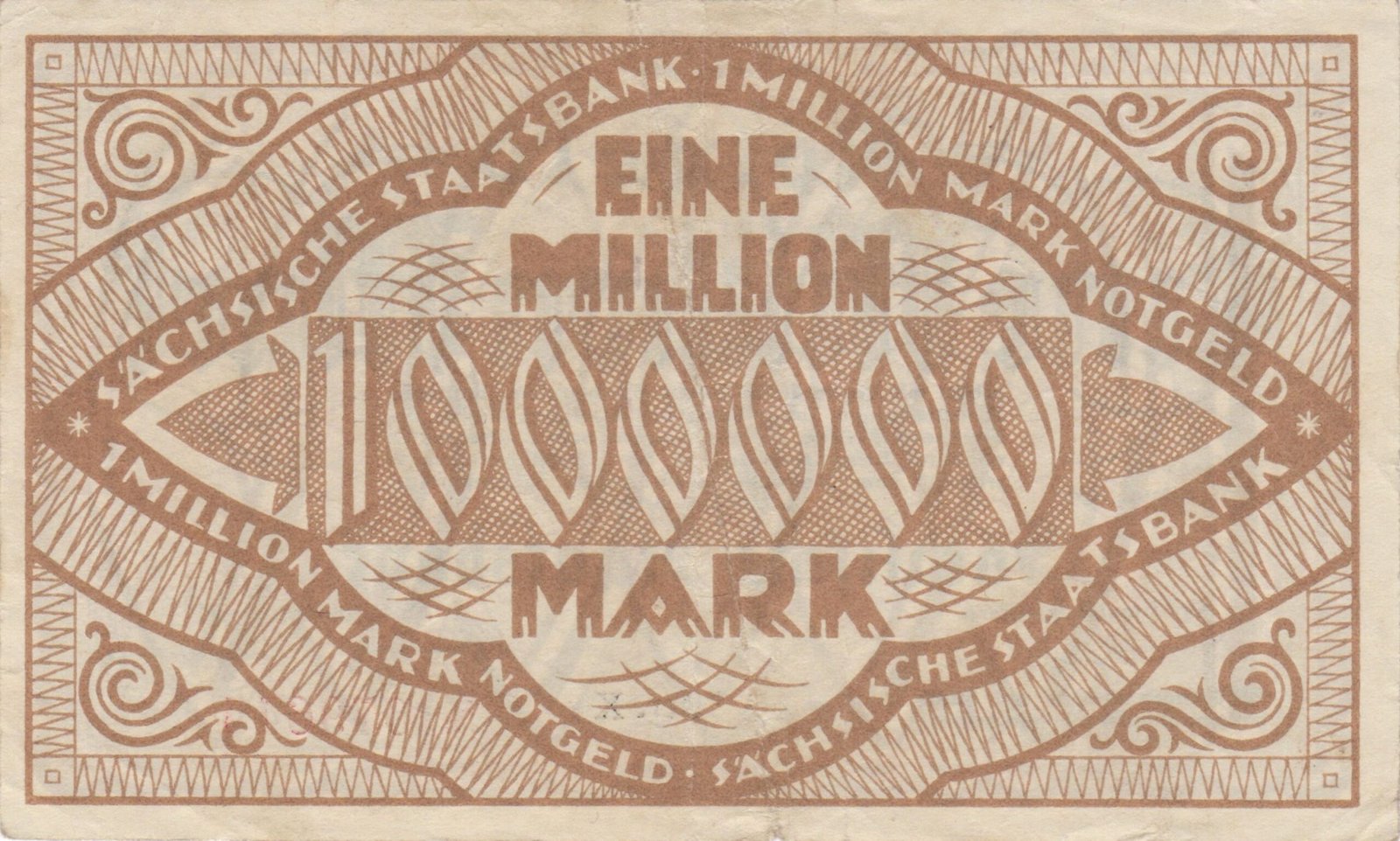 Реверс банкноты 1000000 марок Sächsische Staatsbank (Германия) 1923 года