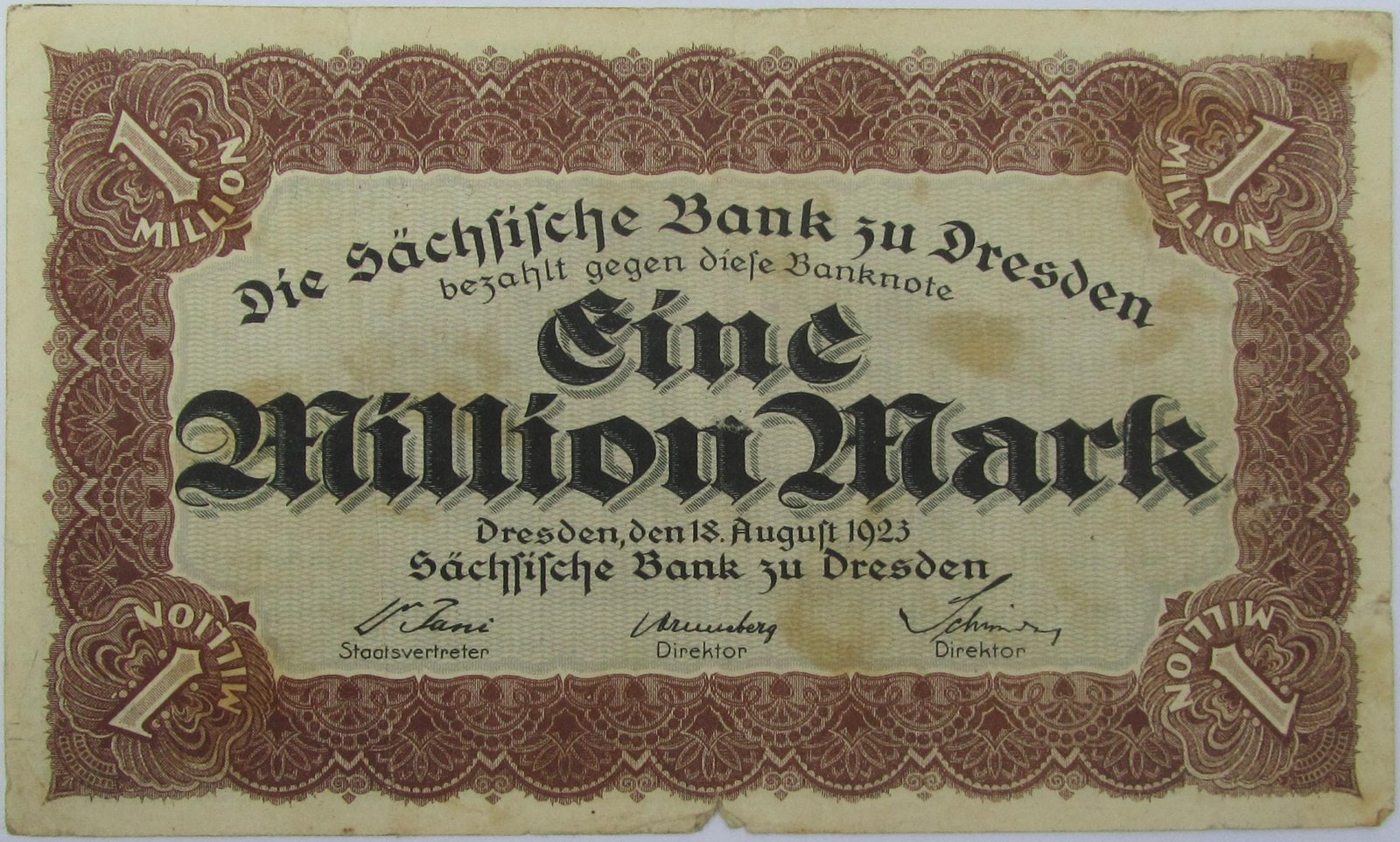 Аверс банкноты 1000000 марок Sächsische Bank (Германия) 1923 года