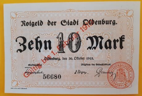 Аверс банкноты 10 marek (Niemcy) 1918