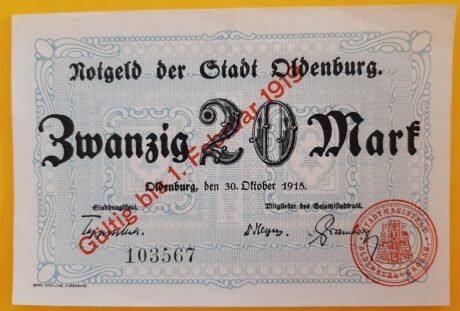 Аверс банкноты 20 marek (Niemcy) 1918