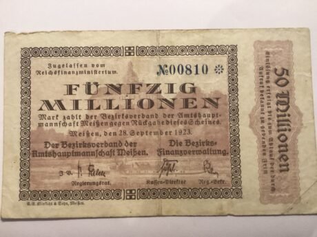 Аверс банкноты 50000000 марок Amtshauptmannschaft Meißen (Германия) 1923 года