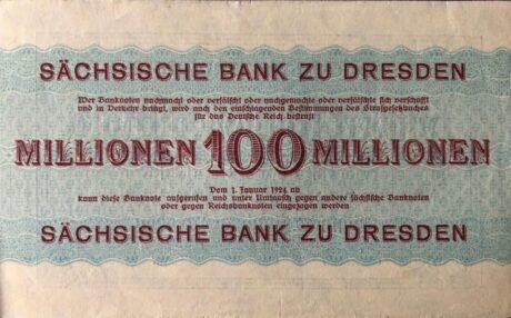 Реверс банкноты 100000000 марок Sächsische Bank (Германия) 1923 года