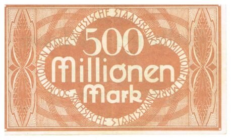 Реверс банкноты 500 000 000 marek Sächsische Staatsbank (Niemcy) z 1923 r.