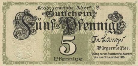 Аверс банкноты 5 fenigów (Niemcy) 1918