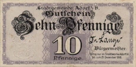 Аверс банкноты 10 fenigów (Niemcy) 1918
