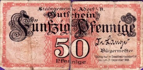 Аверс банкноты 50 fenigów (Niemcy) 1918