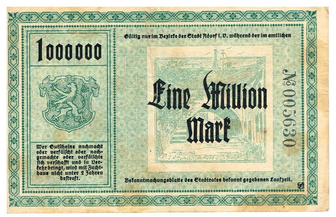 Реверс банкноты 1000000 марок (Германия) 1923 года