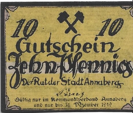 Аверс банкноты 10 fenigów (Niemcy) 1919