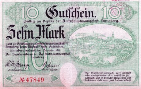 Аверс банкноты 10 marek (Niemcy) 1918