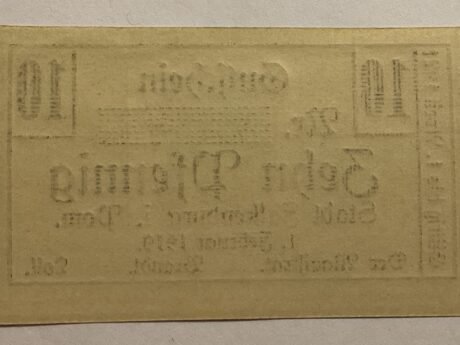 Реверс банкноты 10 fenigów Falkenburg na Pomorzu (Niemcy) 1919