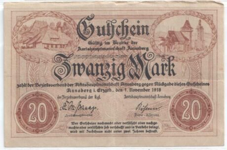 Аверс банкноты 20 marek (Niemcy) 1918