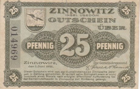 Аверс банкноты 25 пфеннигов Zinnowitz (Германия) 1921 года