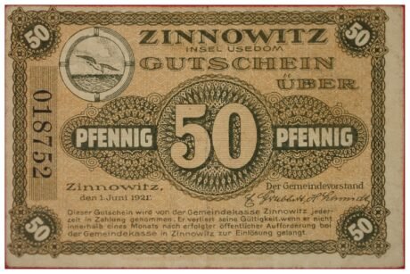 Аверс банкноты 50 пфеннигов Zinnowitz (Германия) 1921 года