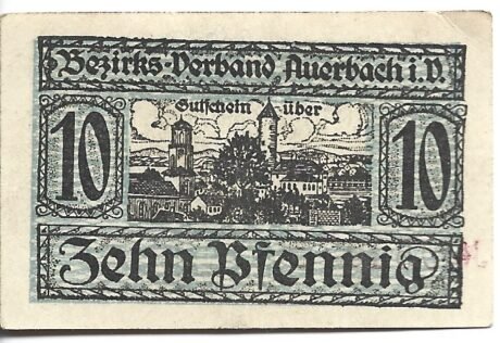 Реверс банкноты 10 fenigów (Niemcy)