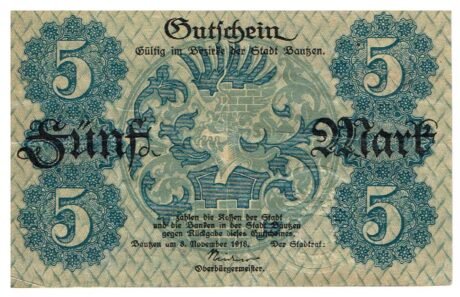 Аверс банкноты 5 marek (Niemcy) 1918