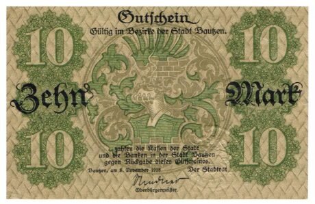 Аверс банкноты 10 marek (Niemcy) 1918