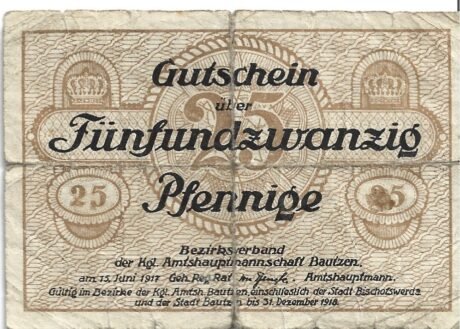 Аверс банкноты 25 fenigów (Niemcy) 1917