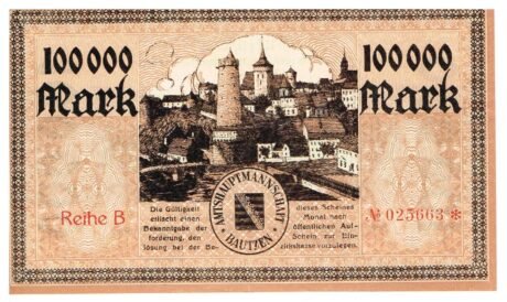 Реверс банкноты 100000 marek (Niemcy) 1923