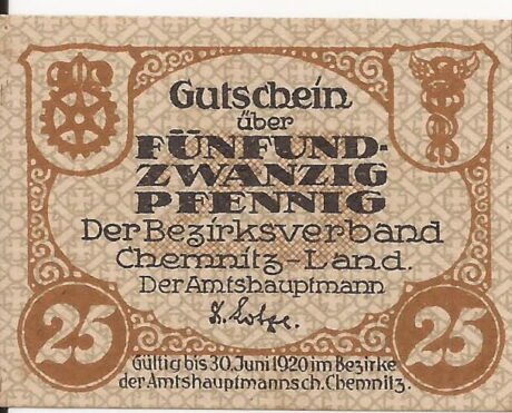 Аверс банкноты 25 fenigów (Niemcy) 1920