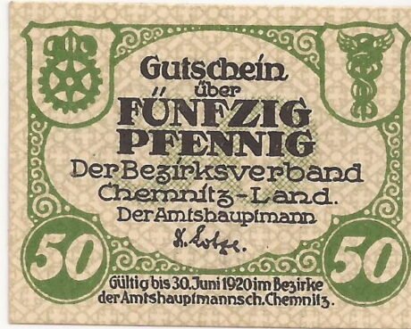 Аверс банкноты 50 fenigów (Niemcy) 1920