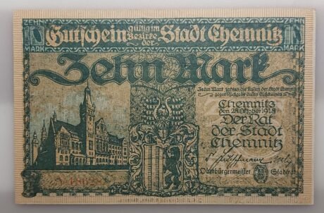 Аверс банкноты 10 marek (Niemcy) 1918