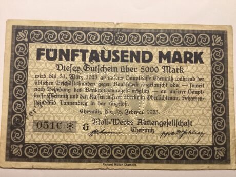 Аверс банкноты 5000 marek Moll-Werke (Niemcy) 1923