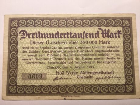 Аверс банкноты 300 000 марок Moll-Werke (Германия) 1923 года