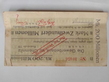 Аверс банкноты 200 000 000 marek Spar- und Kredit-Bank (Niemcy) 1923