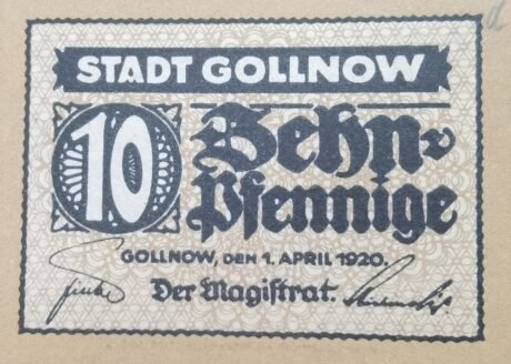 Аверс банкноты 10 fenigów (Niemcy) 1920