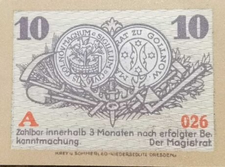 Реверс банкноты 10 fenigów (Niemcy) 1920