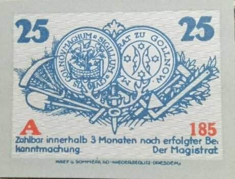 Реверс банкноты 25 fenigów (Niemcy) 1920