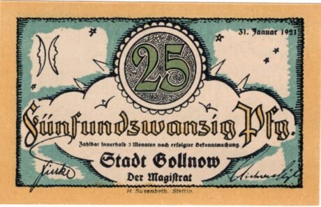 Аверс банкноты 25 fenigów (Niemcy) 1921