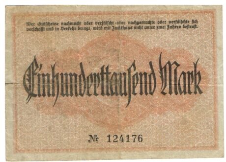 Реверс банкноты 100000 marek (Niemcy) 1923