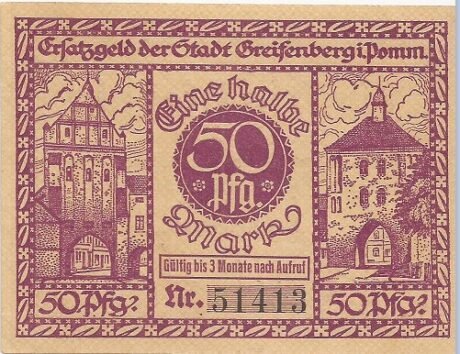 Реверс банкноты 50 fenigów (Niemcy) 1919