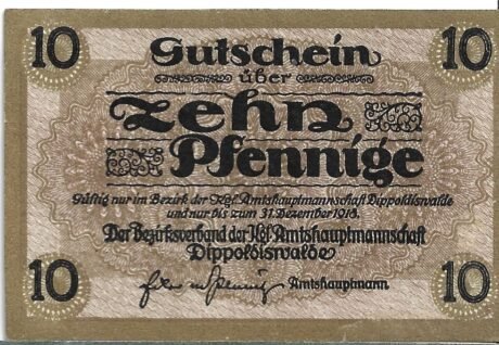Аверс банкноты 10 fenigów (Niemcy)