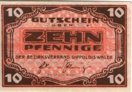 Аверс банкноты 10 fenigów (Niemcy)