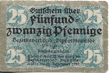 Аверс банкноты 25 fenigów (Niemcy)