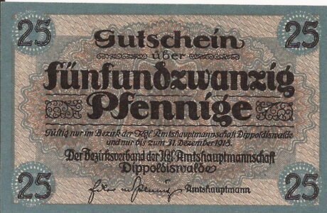 Аверс банкноты 25 fenigów (Niemcy) 1918