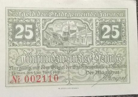 Аверс банкноты 25 fenigów (Niemcy) 1920