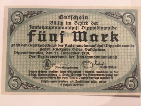 Аверс банкноты 5 marek (Niemcy) 1918