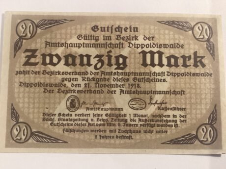 Аверс банкноты 20 marek (Niemcy) 1918