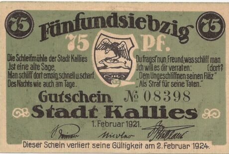 Аверс банкноты 75 пфеннигов (Германия) 1921 года